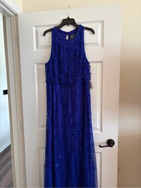Adrianna Papell Royal Blue Beaded Maxi Dress